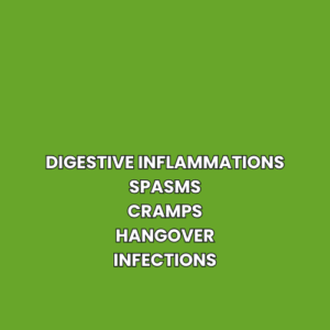 Digestive inflammations Spasms Cramps Hangover Infections