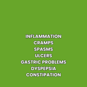 Inflammation Cramps Spasms Ulcers Gastric problems Dyspepsia Constipation